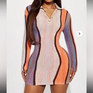 Calliope Collared Sweater Mini Dress - Multi Color